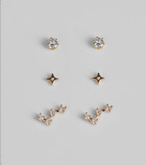 Wish Upon A Star Three Pack Stud Earring Set