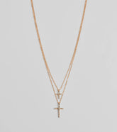 Chic Rhinestone Cross Charm Layered Necklace