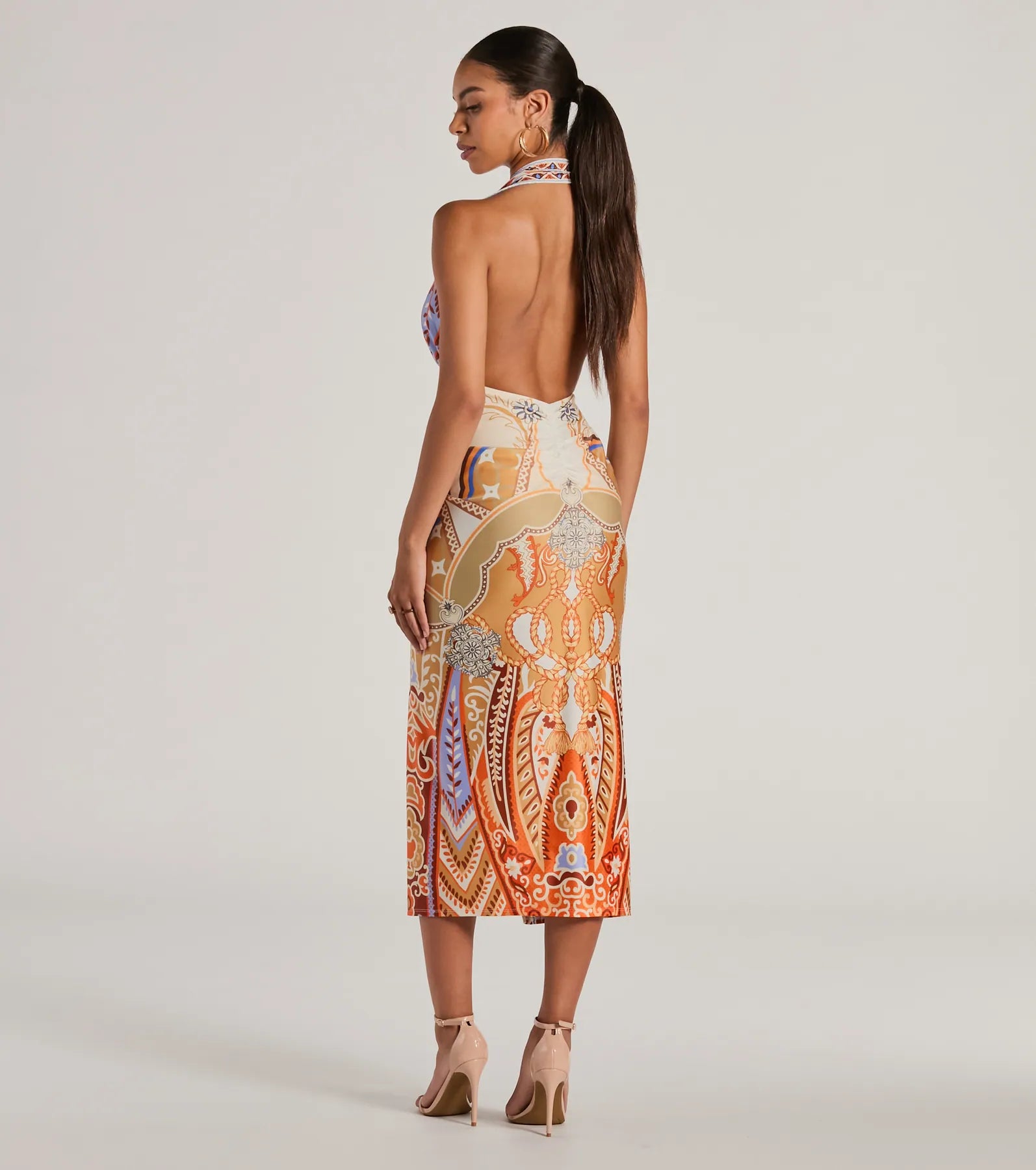 Vibrant Side Geometric Print Bodycon Midi Dress