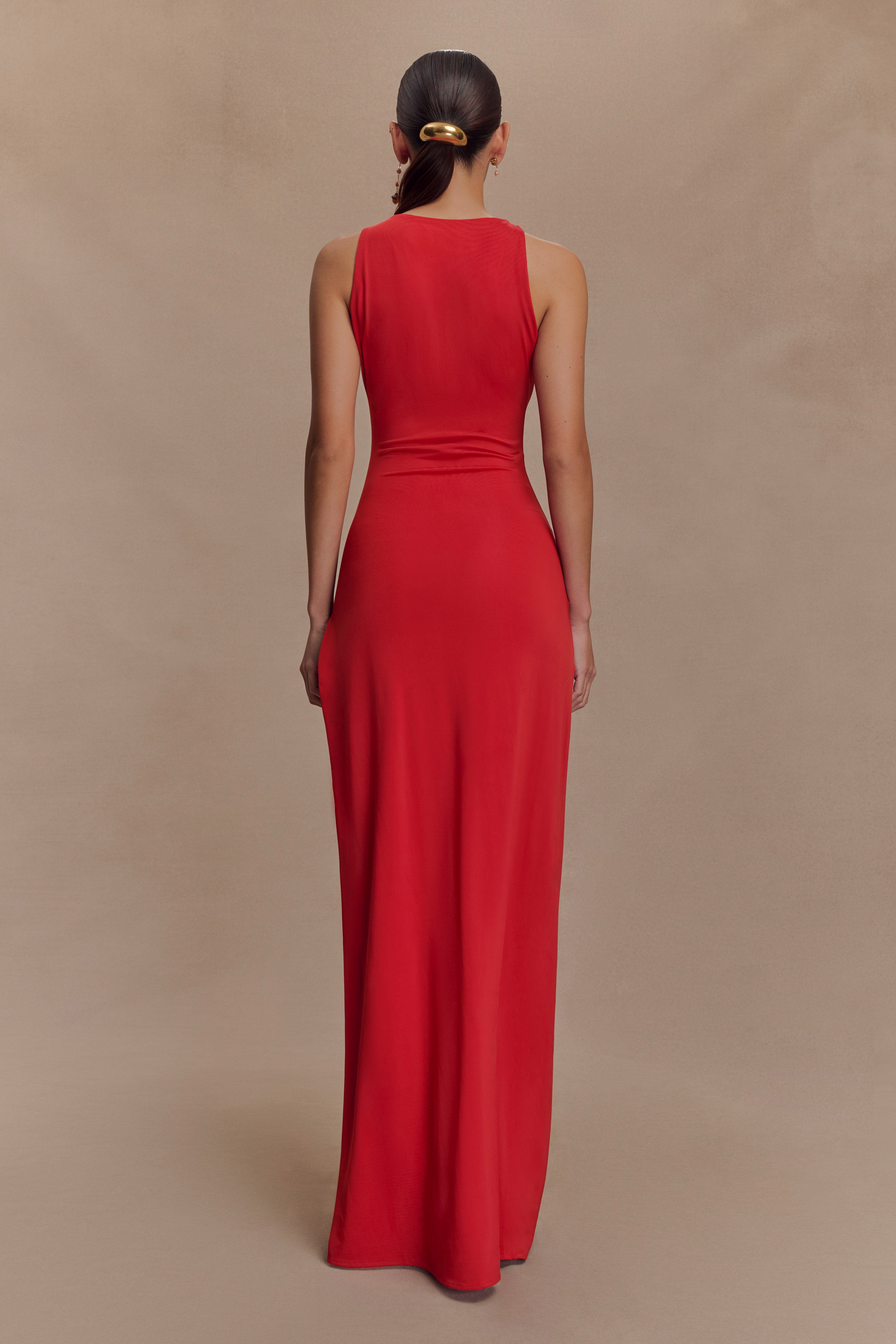 Kaiden Slinky Beaded Maxi Dress - Desert Red